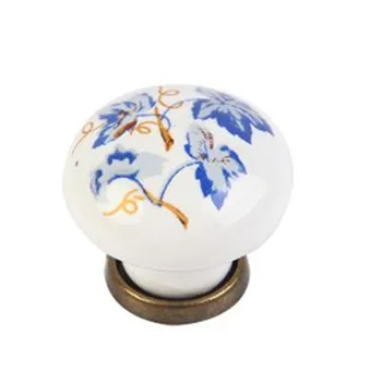 

28mm printing flower ceramic drawer shoe cabinet samll knobs vintage bronze dresser door handles knobs Rustic retro rural knobs