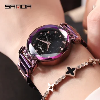 

SANDA Luxury Brand lady Crystal Watch Women Dress Watch Fashion Rose Gold Quartz Watches Female Stainless Steel Wristwatches