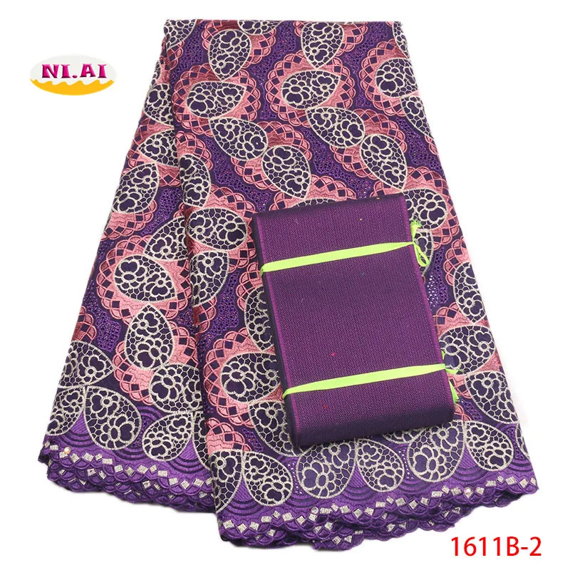 

Purple Cotton Lace With Sego Headtie, Nigerian Voile Lace Cloth(5 yards+Gele), Dry Lace Fabrics For African Parties MR1611B