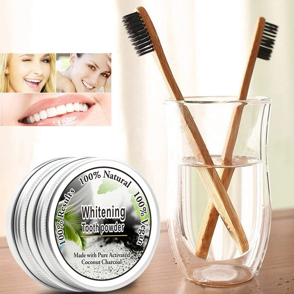1PC Bamboo Toothbrush/10g Organic Activated Charcoal Powder for Natural