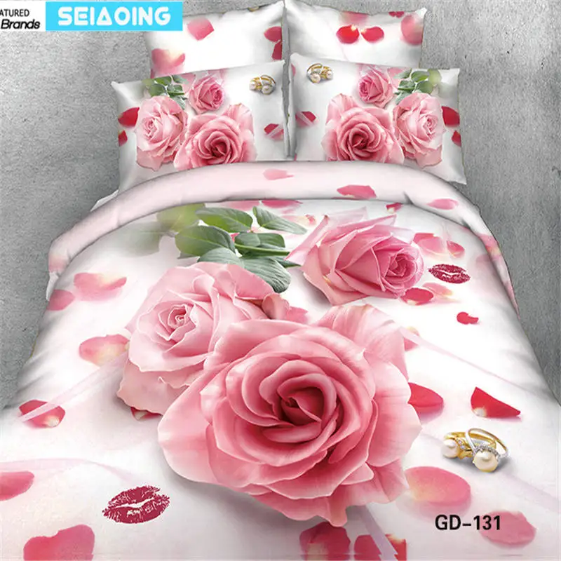 

high quality cotton bedding set pink rose duvet cover+flat sheet+pillowcases 4/5pc bed linens room decor wedding bedspreads king