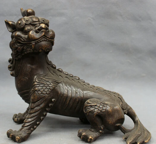 

JP S0606 9" Old Chinese Bronze FengShui Wealth Lion PiXiu Unicorn Statue Beast Sculpture