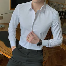 Новая Модная хлопковая рубашка с длинным рукавом, однотонная приталенная Мужская Повседневная Деловая белая черная рубашка 5XL 6XL 7XL 8XL