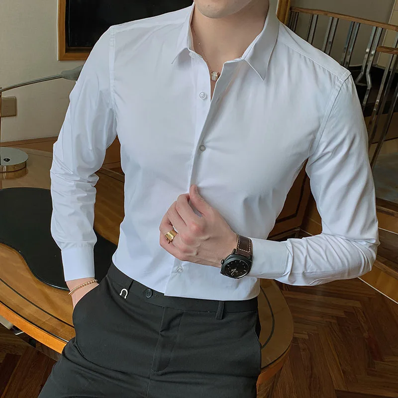 2019 Новая Модная хлопковая рубашка с длинным рукавом Однотонная приталенная Мужская Повседневная Деловая белая черная рубашка 5XL 6XL 7XL 8XL
