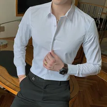 2020 nueva Camisa de algodón de manga larga de moda sólida Slim Fit para hombre Social Casual negocios blanco negro vestido camisa 5XL 6XL 7XL 8XL