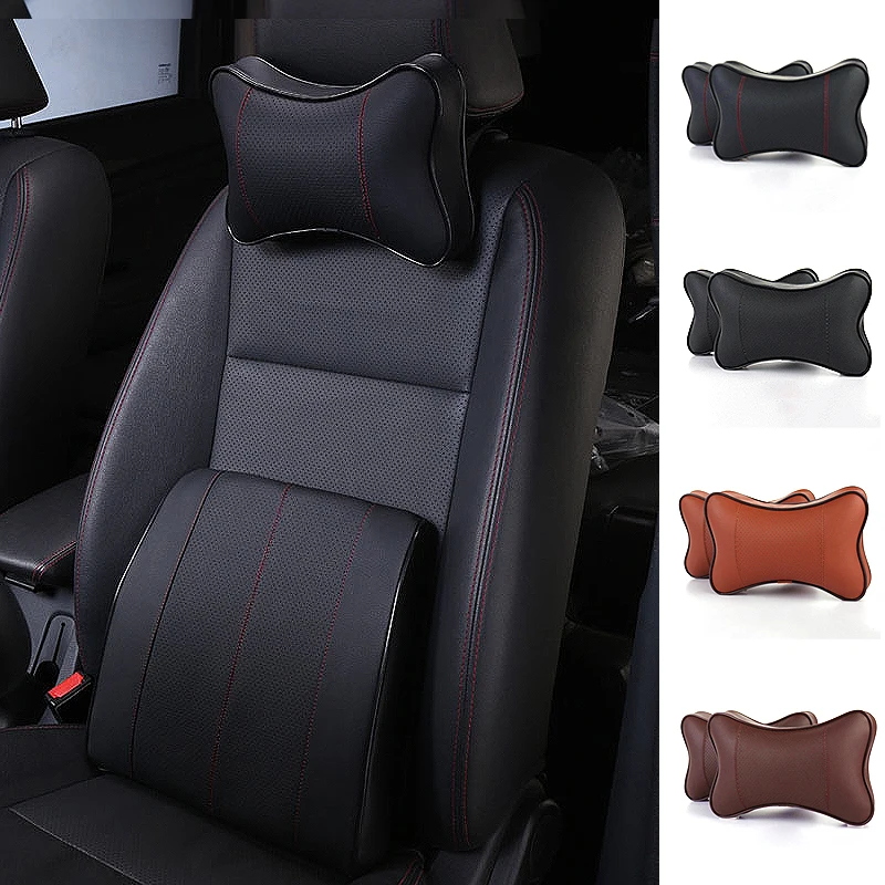 2pcs luxury leather comfort car pillow memory foam car bone shaped seat