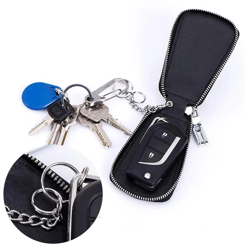 WINLIGTURE Genuine Leather Car Key Holder Bag Wallet Men Keychain Key Ring Case Women Keychain Pouch 588