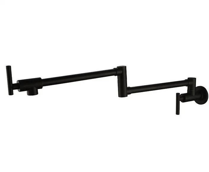 Черный латунный настенный кухонный кран для набора воды в кастрюлю поворотный складной выдвижной поворотный кран для раковины - Цвет: Black