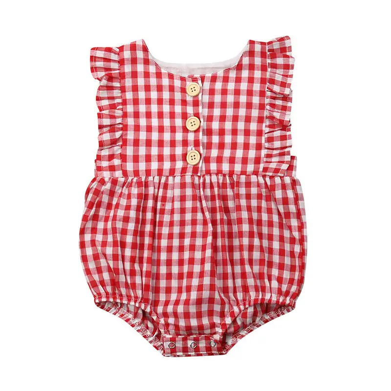 Летний клетчатый комбинезон без рукавов для новорожденных девочек; одежда без рукавов; летняя одежда - Цвет: r
