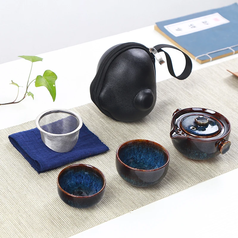 

Japanese Kiln Variable Cup One Pot Two Cups Travel Teaware Set Home Outdoor Portable Bag Ceramic Kung Fu Teapot