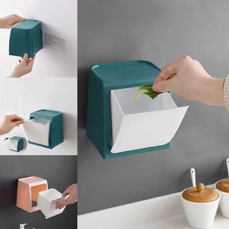 

1pc Punch-free Garbage Storage Box Durable Mini Desktop Trash Cabinet Wall-mounted Garbage Box Plastic Kitchen Garbage Container