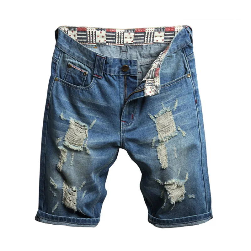 Buy Men's Ripped Short Jeans Straight Retro Shorts