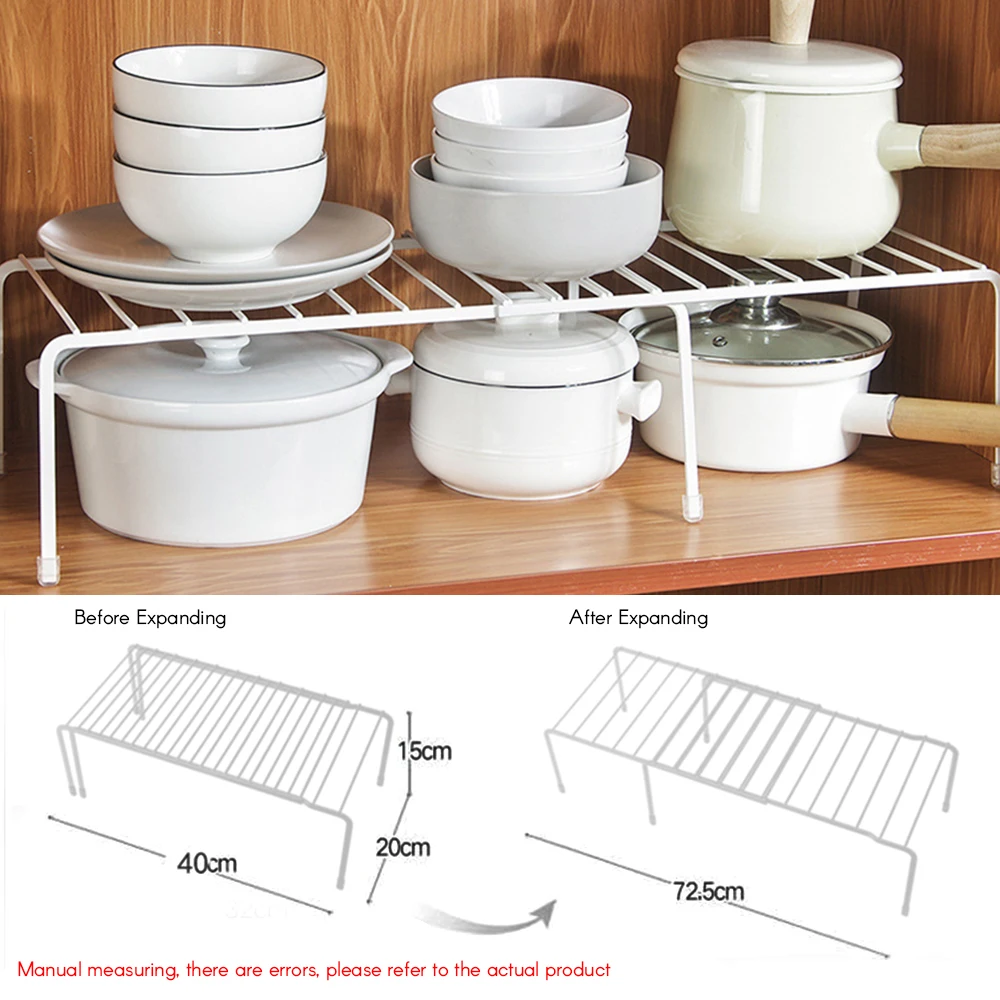 

Metal Cupboard Shelf Adjustable Kitchen Storage Rack Non-Skid Spice Rack Single Layer Kitchen Cabinet Counter Shelf Saving Space