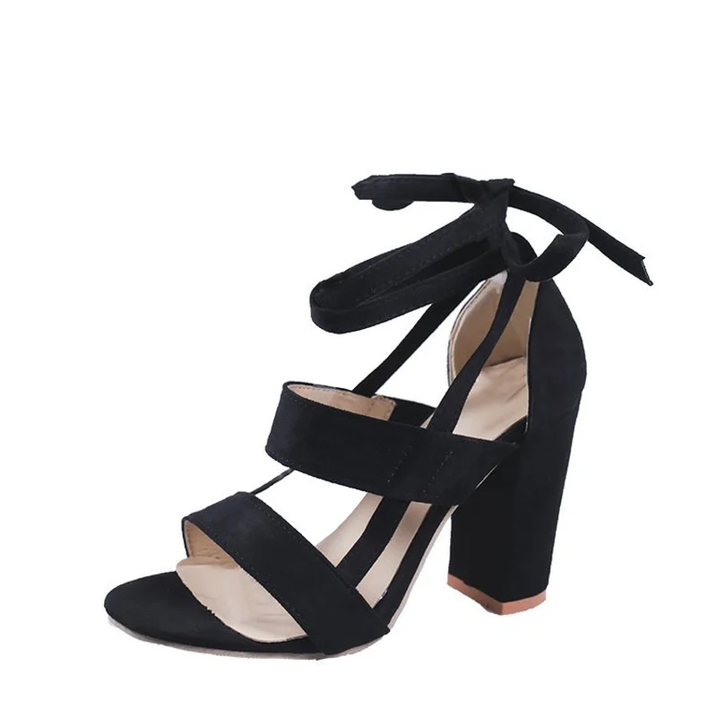 

2019 Roman High Heel Sandals Gladiator Woman Shoes Summer Suede Leather Rivet Chain Design Ankle Strap Sandal Sexy Square Heel
