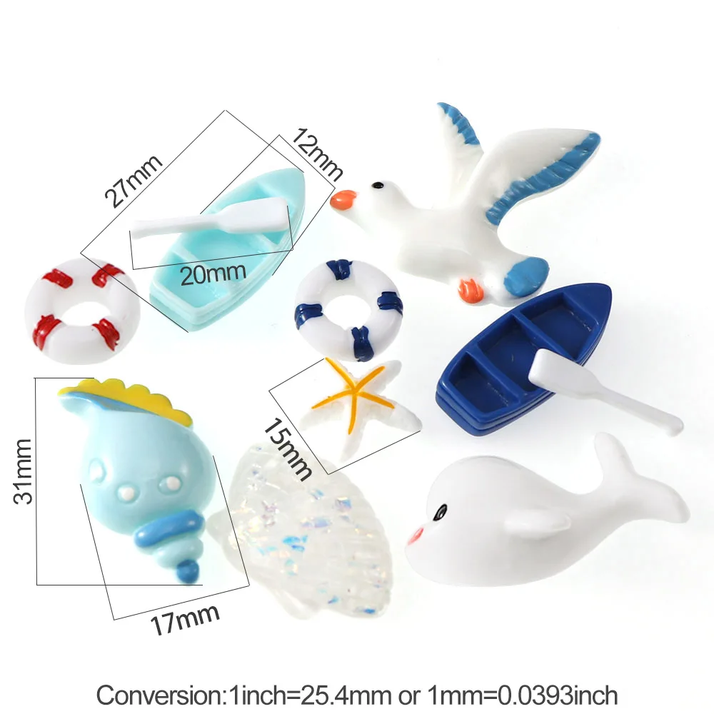 10 шт./компл. морская серия лодка оболочка весло Рыбная Чайка плоские пластмассовые кабошоны DIY Kawaii Flatback для DIY центр аксессуары