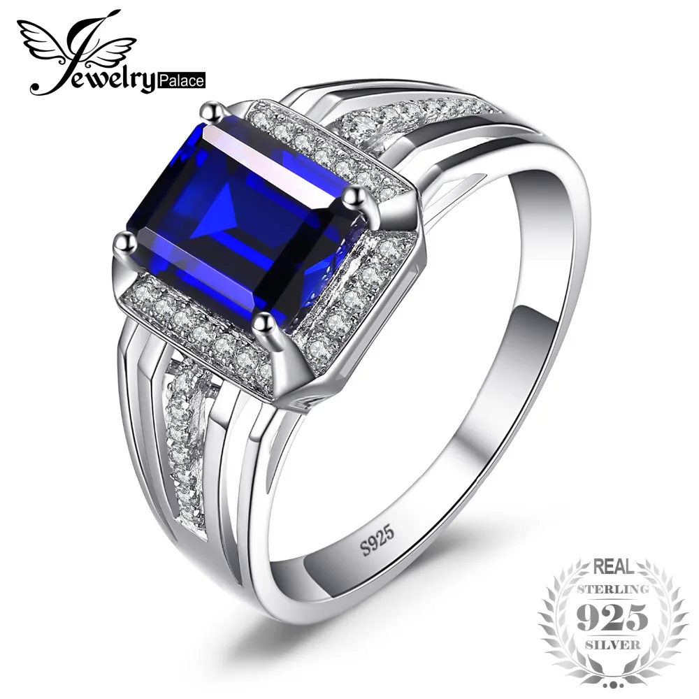 

JewelryPalace Luxury 4.6ct Blue Created Sapphires Wedding Engagement Ring For Men Genuine 925 Sterling Sliver Fashion Jewelry