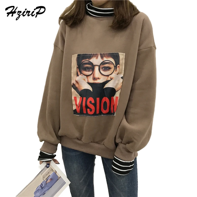 HziriP 2018 New Spring Women Printing Casual Sweatshirt Turtleneck Loose Hot Full Sleeve Pullovers Fashion Basic Female Tops | Женская