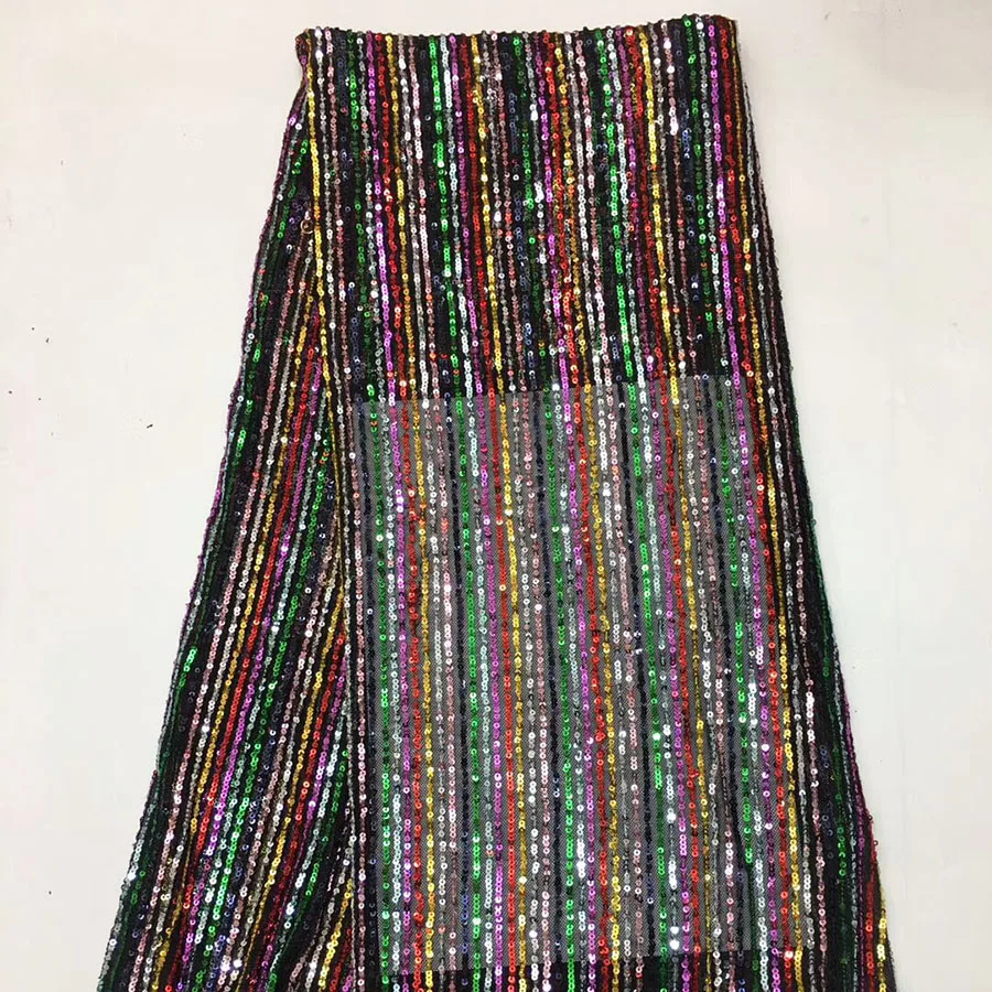 Французская многоцветная полоса 3 мм Блестки Ткань Вышивка блестящие пайетки ткань для высококлассной одежды Швейные вечерние платья