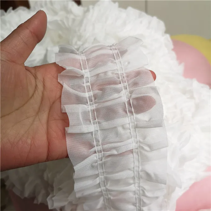 8 cm wide handmade white chiffon pleated fabric ruffles lace trim accessories | Дом и сад
