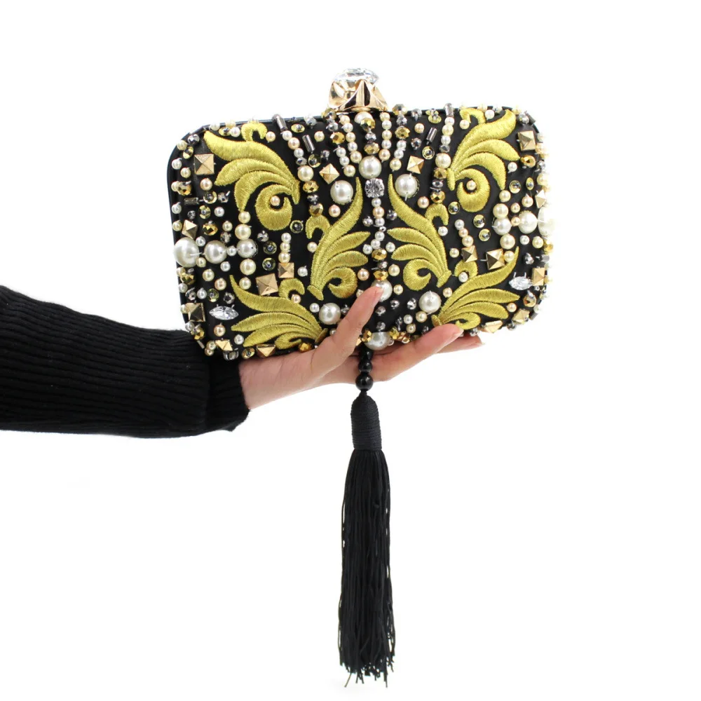 Women Evening Bags Embroidery Beaded Wedding Clutch Purse ladies