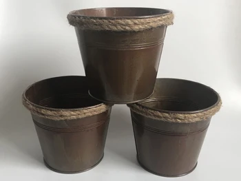 

4Pcs/Lot D15xH13cm Antique Brass Metal Buckets Unique Planter Iron Buckets Home Deceoration vase
