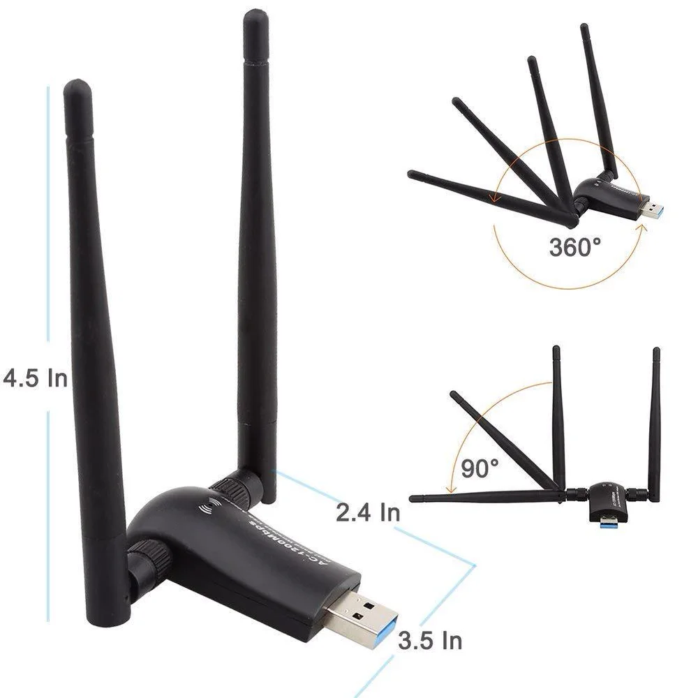 Беспроводная ТВ-карта USB Wifi адаптер AC1200 двухдиапазонный 2,4G/5,8G с высоким коэффициентом усиления две антенны сеть WiFi USB 3,0 для рабочего стола