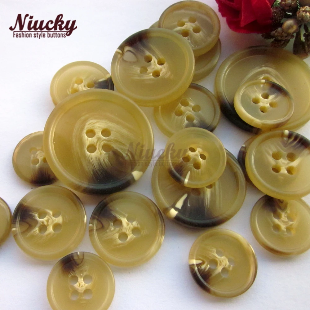 

Niucky buttons 15mm - 28mm 4 holes Light coffee Imitation horn Men/wemon trench coat woolen coat buttons for sewing R0201-057