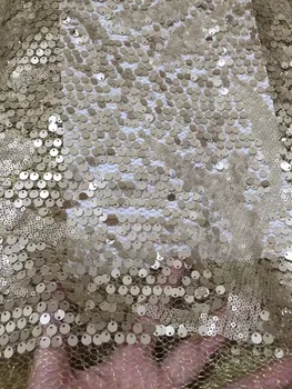 

2019 Latest Gold Nigerian Sequins Laces Fabrics High Quality Tulle African Laces Fabric Wedding Dress French Lace Material