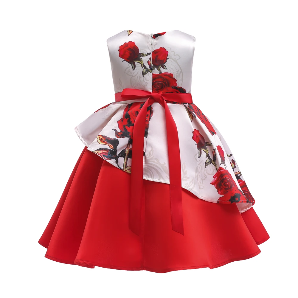 Princess Dress Girls Costumes 2018 New Flower Print Party Wedding Children Dresses Prom Bowknot Kids Dresses For Girls 10 Years (2)