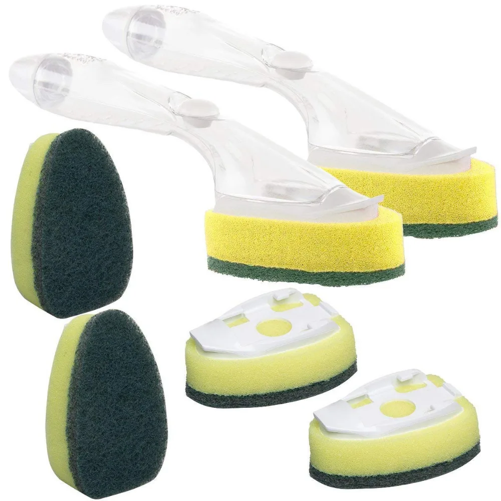 

Heavy Duty Dish Wand Sponge Sink Cleaning Brush 2 Dishwands and 6 Refill Replacement Heads kitchen utensils pot dish brush