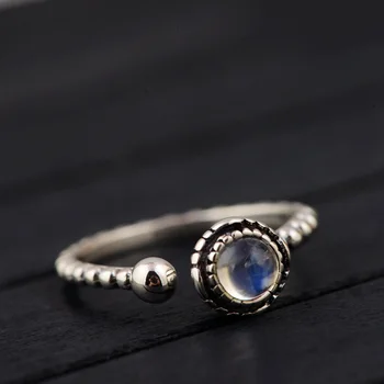 

Real Pure Silver Ring 925 Retro Accessories Women Natural Moonstone Opening Type Fine Jewellery Anillo Mujer