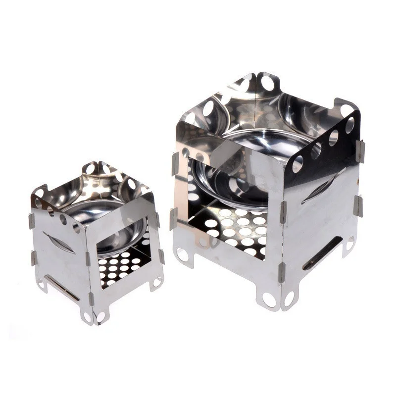 

BBQ Camping Folding Wood Stove Camping Stove with Alcohol Tray Ultralight Stainless Steel Pocket Stove TX005