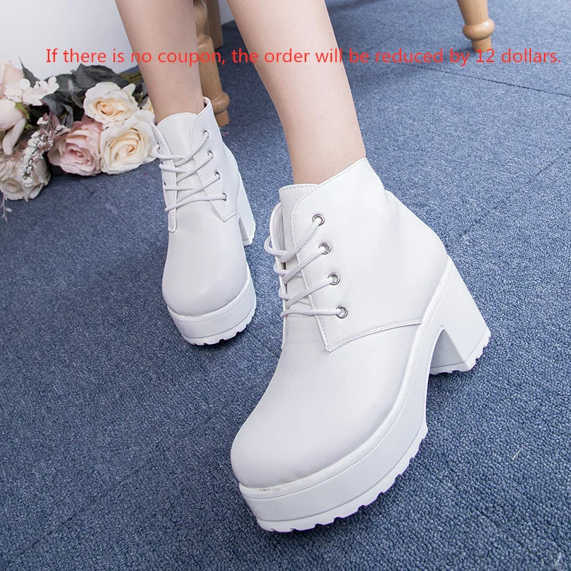 

2019 new specials spring and autumn thick-soled platform cake short boots cross strap high-heeled Martin boots punk thick with w