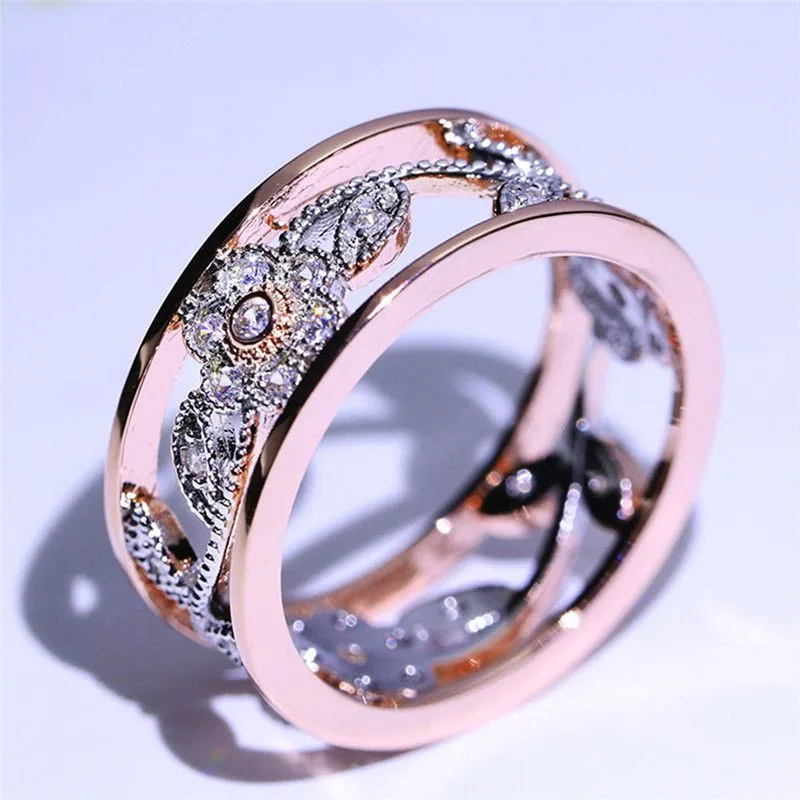 Романтическое циркониевое кольцо ко Дню Святого Валентина, подарки, розовое золото, цветок, кольца для женщин, ювелирные изделия, свадебные, Anel, Помолвочные, массивные, Anillos
