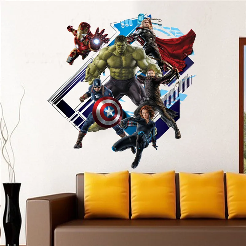

60*60CM The Superhero New Avengers 4 Endgame DIY 3D Sticker Children's room Decoration Moved PVC Stickers Cartoon Waterproof
