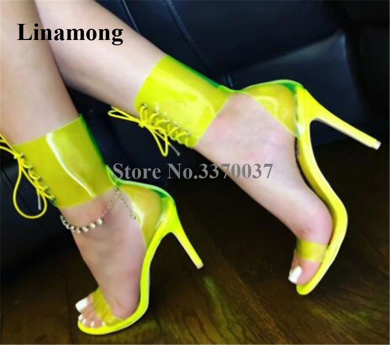 neon yellow lace up heels