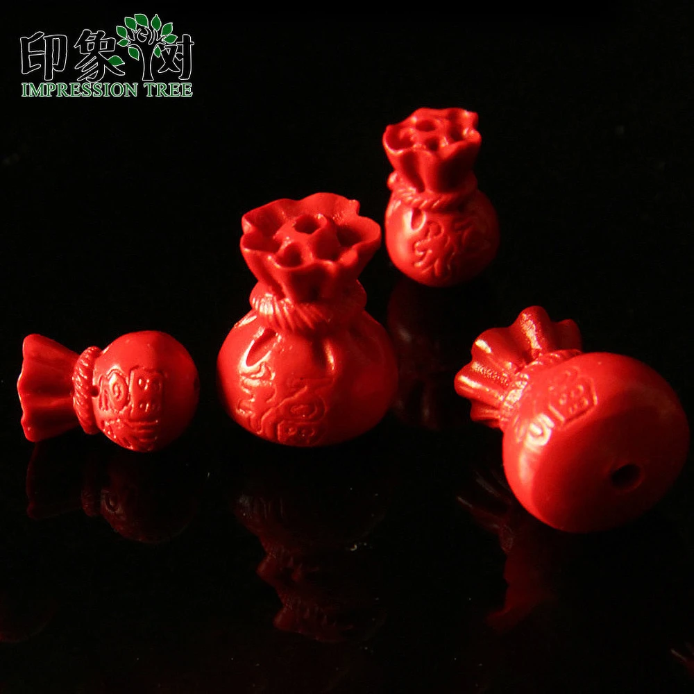

10pcs/Lot 10*15/15*20mm Red Handmade Lucky Bag Carving Cinnabar Beads For DIY Bracelet Necklace Jewelry Making 616