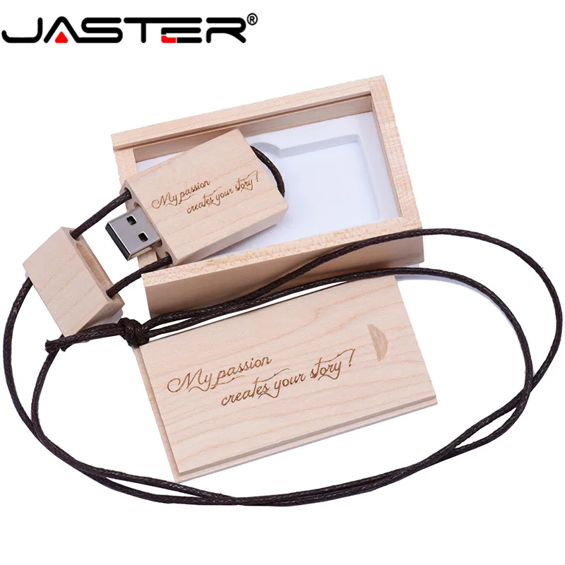

JASTER hot selling Square rope wooden USB + BOX (over 10pcs free logo) USB 2.0 pen drive 4GB 8GB 16GB 32GB 64GB USB flash drive