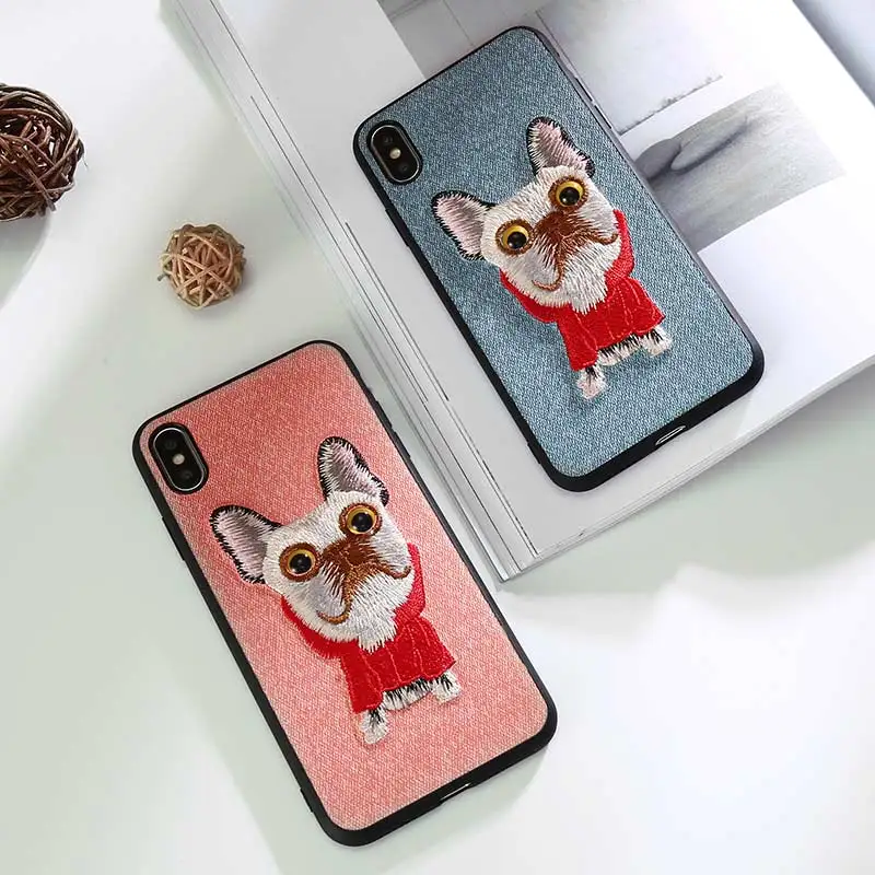 

lovely phone case For iPhone 7 6 8 Canvas embroidery fashion protective case for iPhone X XS XSMax XR Ultra-thin Cartoon shell