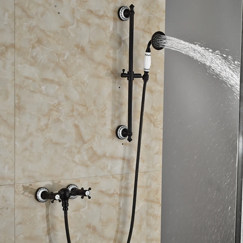 Luxury Dual Cross Handle Handheld Shower Faucet Wall Mount With Luxury Dual Cross Handle Handheld Shower Faucet Wall Mount With Slide Bar Oil Rubbed Bronze Finished In Faucets From Home Improvement On