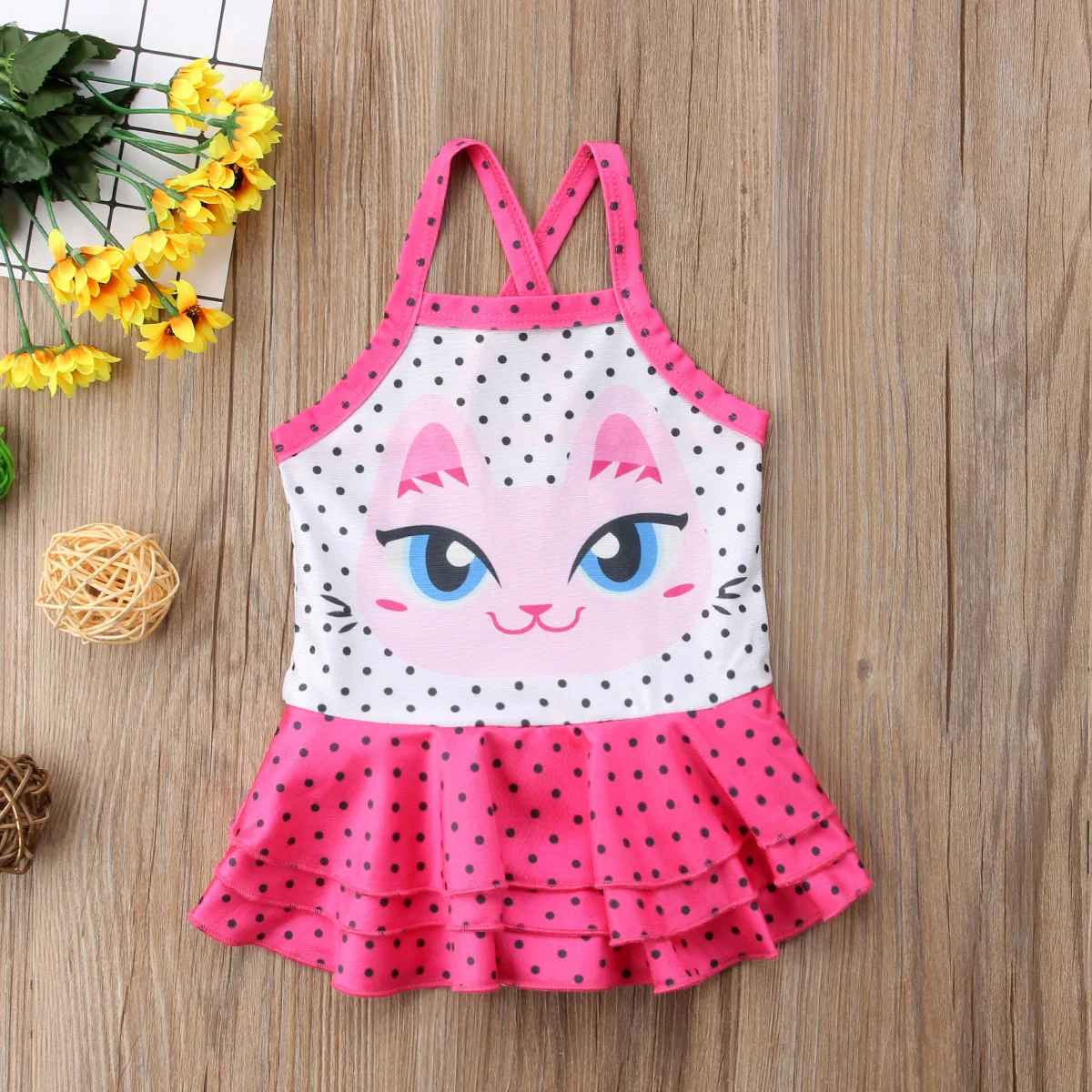 

2018 Cats Print Child Kids Baby Girl One Piece Swimwear Swimsuit Monokini Skirt Bathing Suit Swimming Costumes