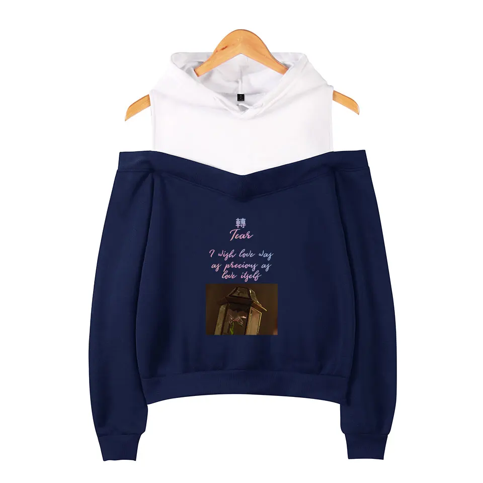 New Bangtan Boys Fake Love Off-shoulder Hoodies Women's Fashion Sweatshirt Print Fake Love Hip Hop Hoodie Pullover Hooded