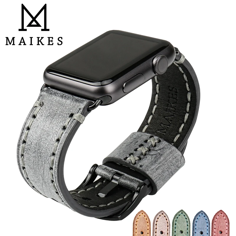 Ремешок MAIKES из натуральной кожи для Apple Watch 42 мм 38 винтажный браслет 44 40 аксессуары часов подарки|Ремешки