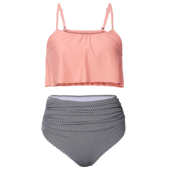 

Wipalo 2018 New Fashion Striped Ruffle High Waisted Women Set Casual Spaghetti Straps Beachwear Holiday Summer Set Beach Set
