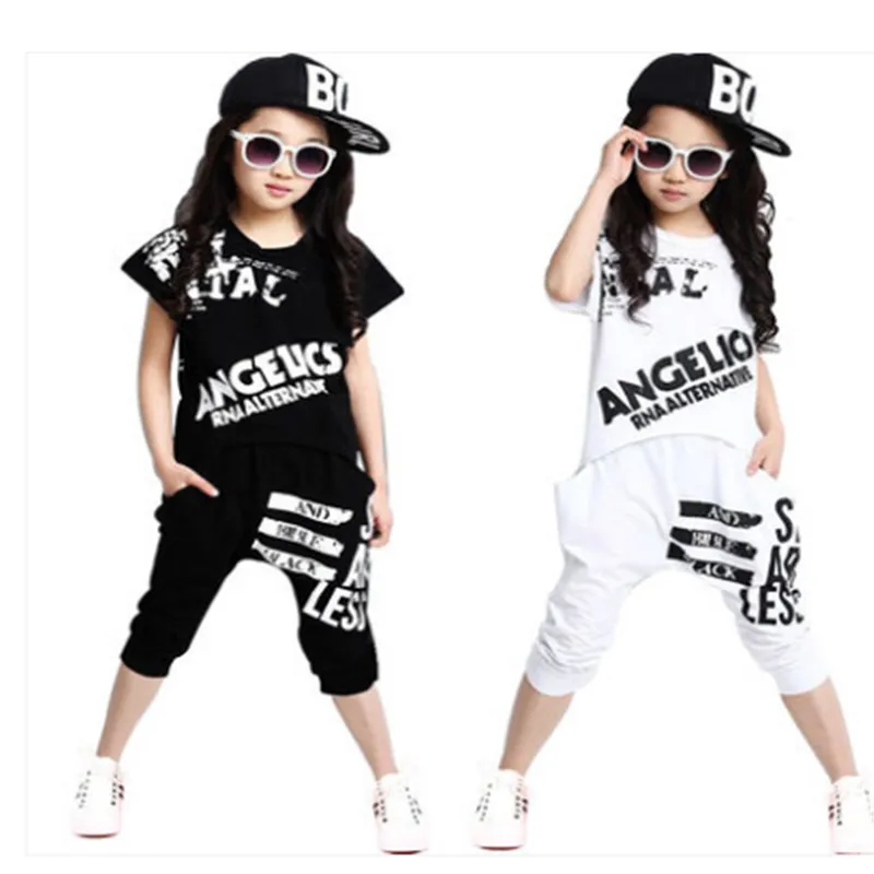 Summer Girls Clothing Sets Cute Kids Girls Hip Hop Costume Outfits 2Pcs Suits Short Sleeve Top ...