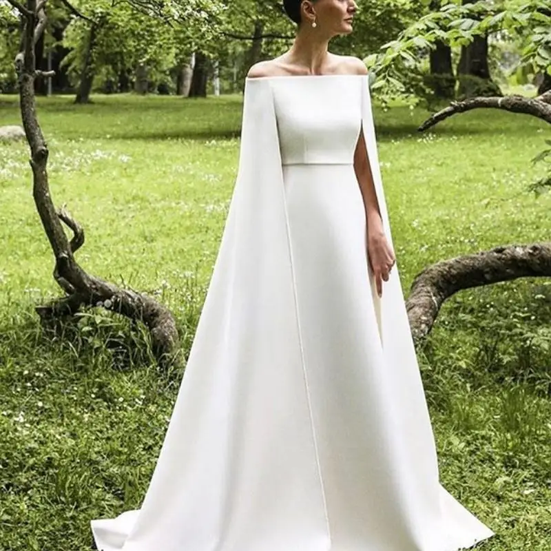 Элегантные вечерние платья с накидкой vestido madrinha, белые вечерние платья трапециевидной формы с вырезом лодочкой, вечернее платье robe de soiree vestidos