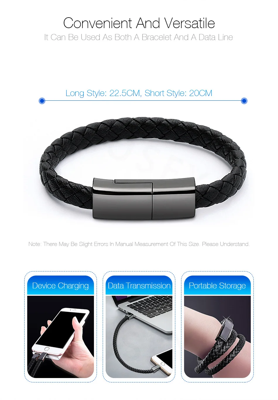 Mini Micro USB Bracelet Charger Data Charging Cable Outdoor Portable Leather Sync Cord For iPhone6 6s Android Type-C Phone Cable