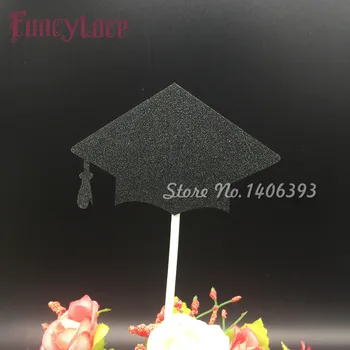 

Trencher Cap Cake Topper Cupcakes flags graduation ceremony Glitter Shiny Paper Bachelorette Birthday Festival Party Decoration