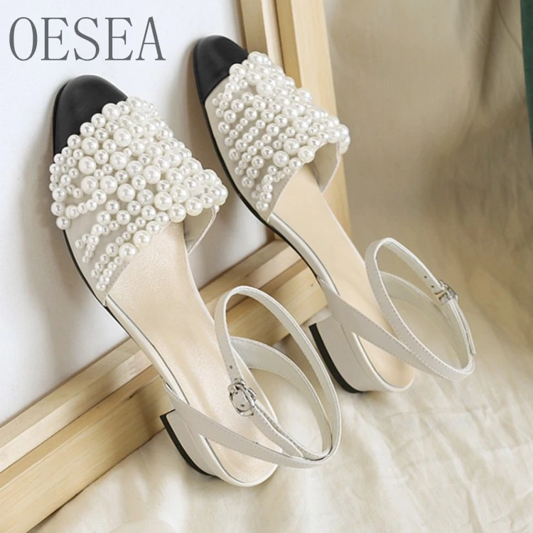 

sandals /creamy-white /2019 spring new fashion simple beaded decoration comfortable breathable leather women's wild sandals