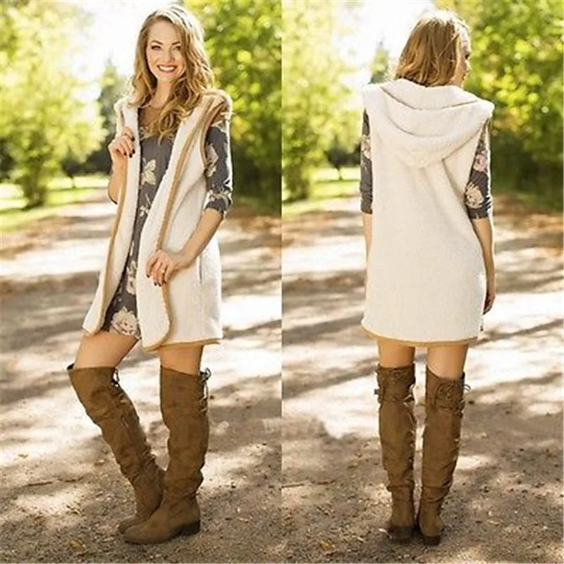 

Autumn Winter Woman Clothing Women Vest Sleeveless Zipper Warm Open Front Vest Long Tunic Top Shawl Collar Draped Hooded S-XXXL